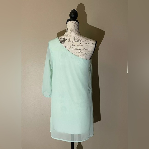 Private Gallery Women’s Size Small Mint Green One Shoulder Sheer Dress Lined - Picture 4 of 10